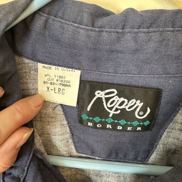 Roper Mens XL Western Shirt Aztec Pattern 100% Cotton Vtg Tall Blue White - Picture 2 of 8